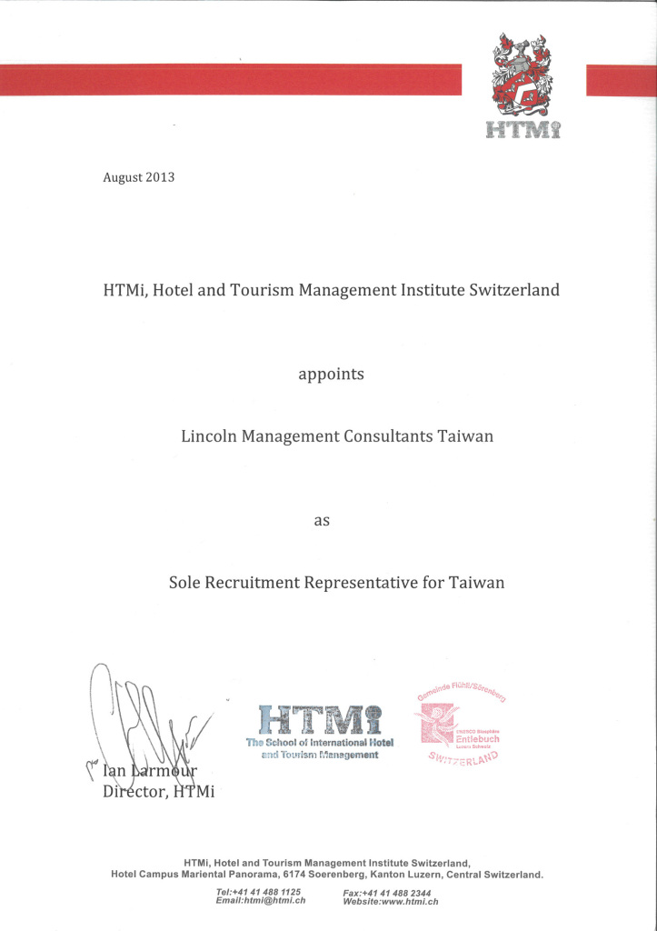 HTMI Taiwan sole Representative appintment Lincoln